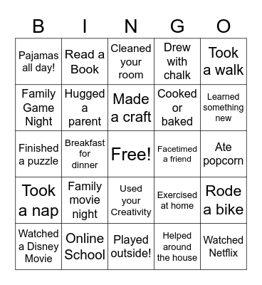 Quarantine Bingo Card