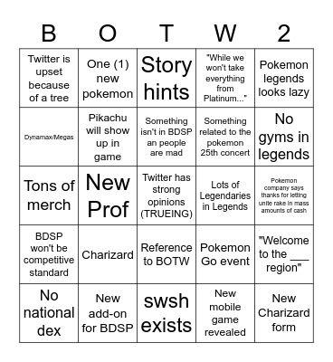 Pokemon Direct Bingo Card