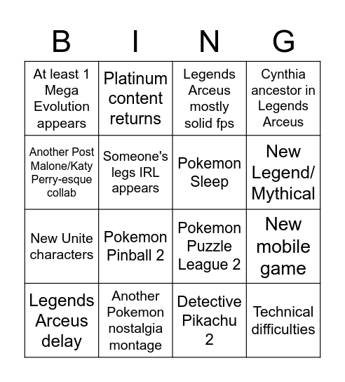 Pokemon Presents Bingo Card