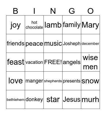 MERRY CHRISTMAS Bingo Card