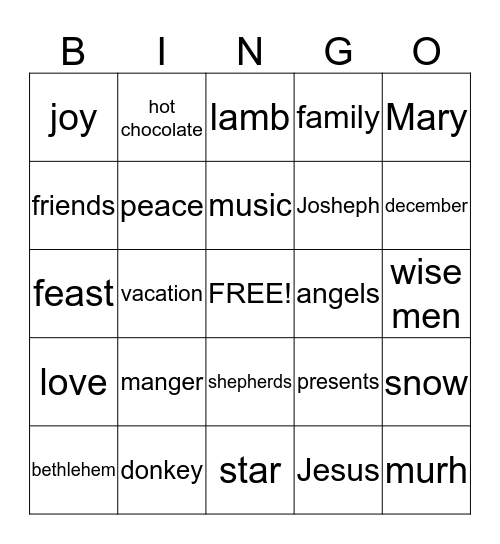 MERRY CHRISTMAS Bingo Card