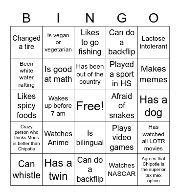 Model US Bingo Card