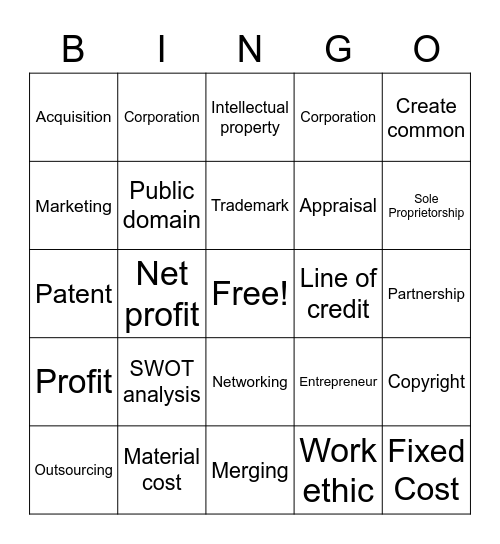 Business Vocabulary Bingo Card