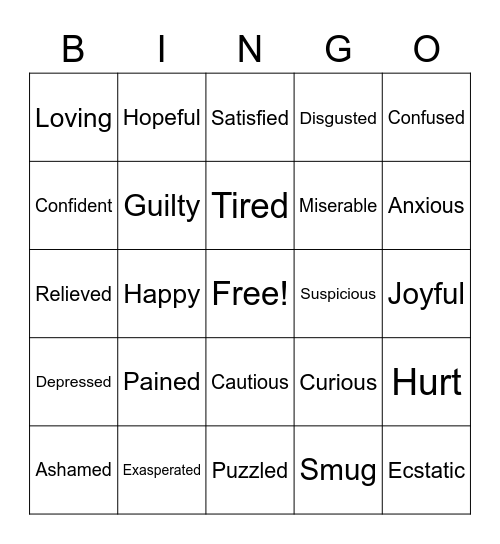 Feelings BINGO Card