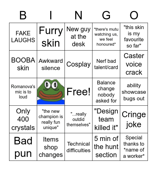 Patch show Bingo Card