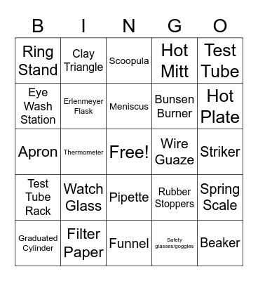 Science Equipment Bingo Card