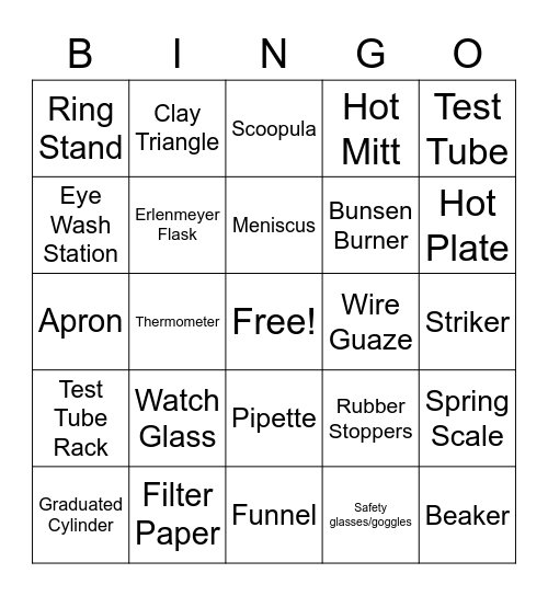 Science Equipment Bingo Card