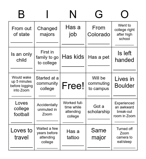 Transfer Coffee Hour & Welcome Bingo Card