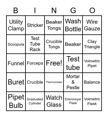 Chemistry Lab Equiment Bingo Card