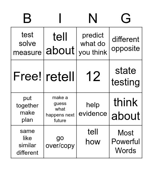 12 Most Powerful Words Bingo Card