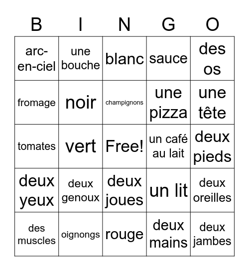 Le francais Bingo Card