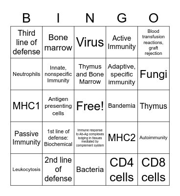 Immunity Bingo! Bingo Card