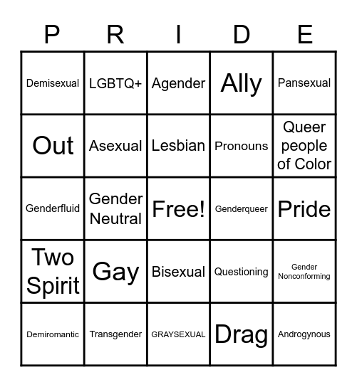 Pride Bingo Card