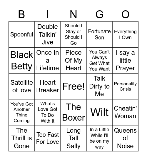 Blast From The Past Bingo Card