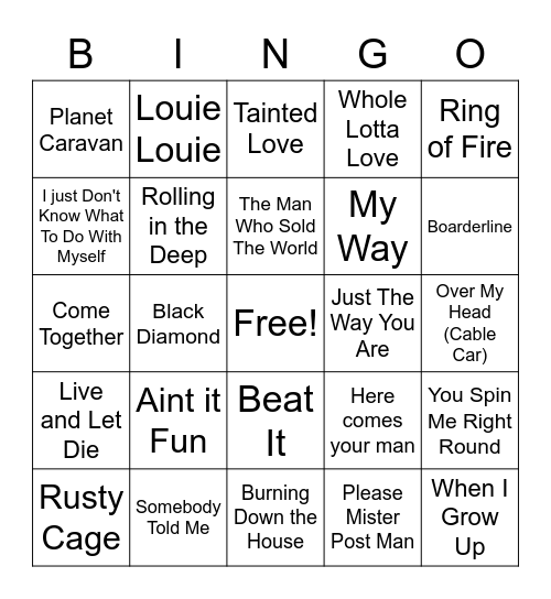 Cover Mania Bingo Card