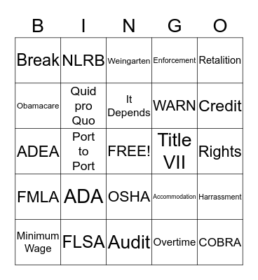 US Employment Law Bingo Card