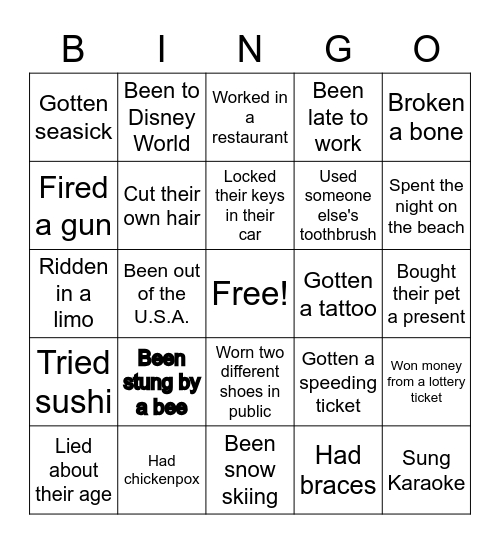 Never have I ever...Find someone who has never Bingo Card