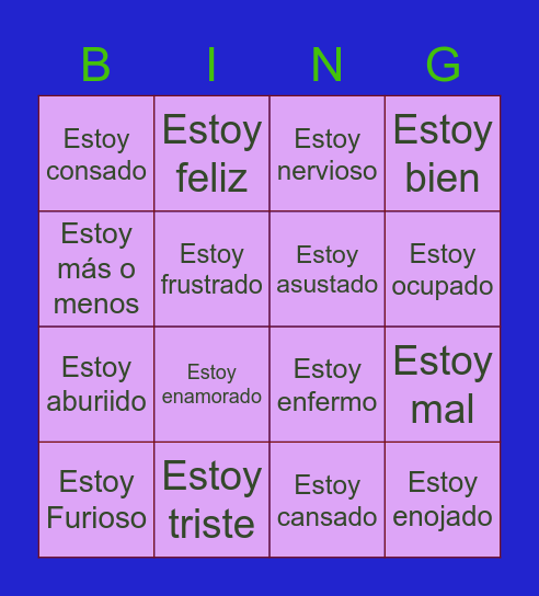 Expressions with estar Bingo Card
