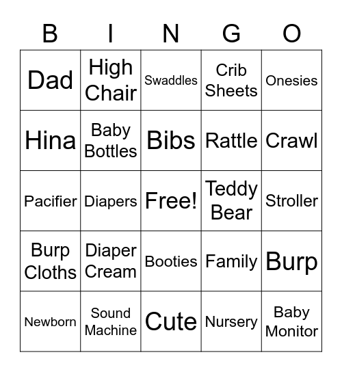 Hina and Zain's Baby Shower BINGO Card