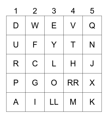 Spanish Alphabet Bingo Card