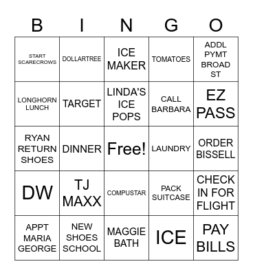 TO DO Bingo Card