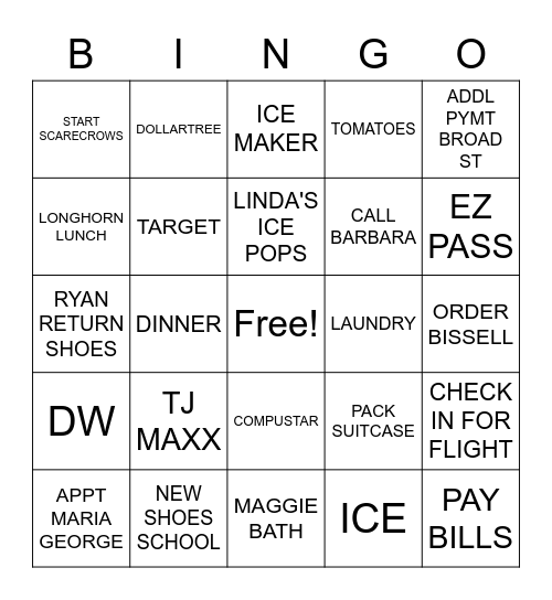 TO DO Bingo Card