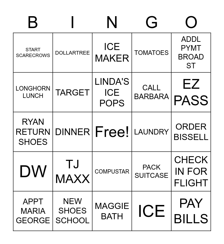 TO DO Bingo Card