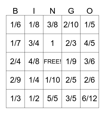 Fraction Bingo Card