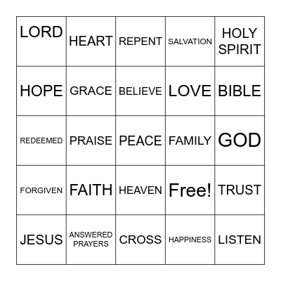 Grow in your Faith with God Bingo Card