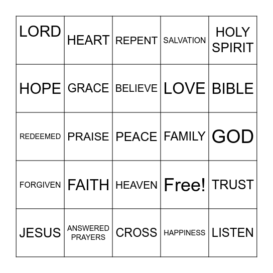 Grow in your Faith with God Bingo Card
