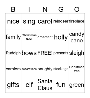 Holiday Bingo Card