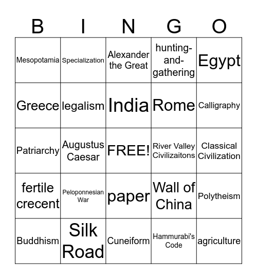 Unit 1 & 2 Bingo Card