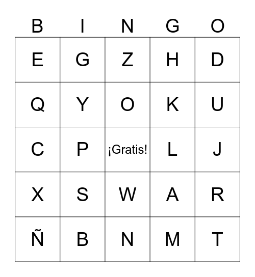 El alfabeto español Bingo Card
