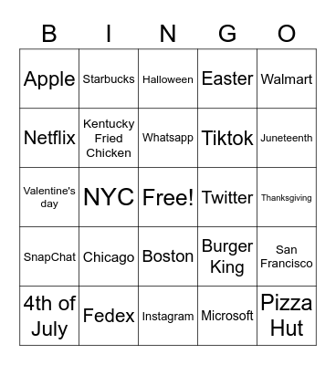 All things USA Bingo Card