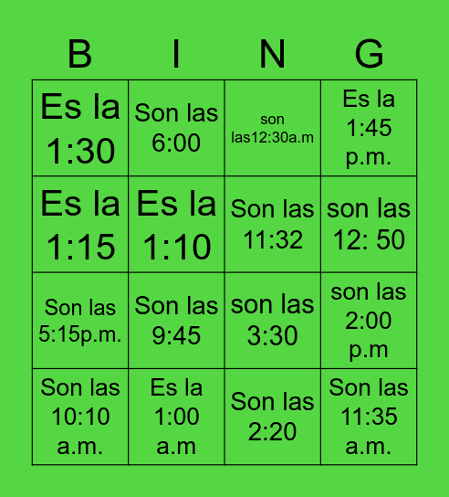 la hora Bingo Card