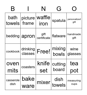 Katie's Bridal Shower BINGO Card