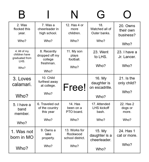 BINGO TO MEET YOU Bingo Card