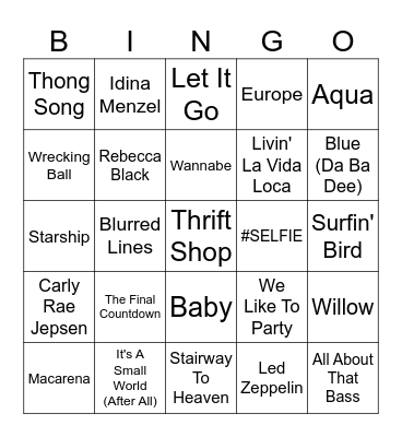 Most Annoying Songs Ever Bingo Card