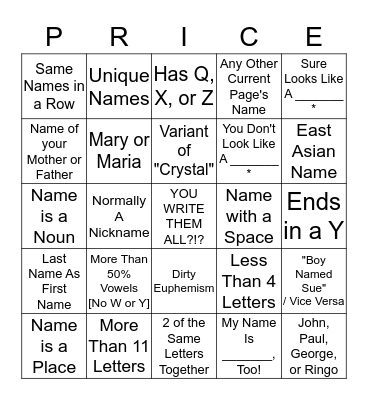 NAMETAG BINGO Card