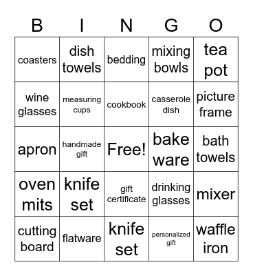 Katie's Bridal Shower BINGO Card