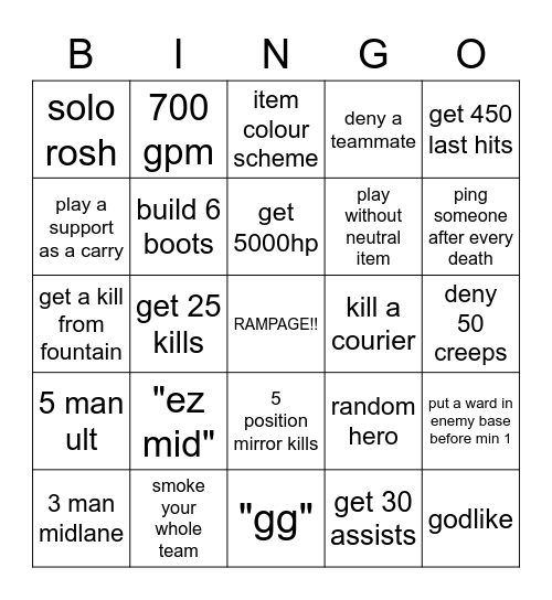 boys dota bingo Card