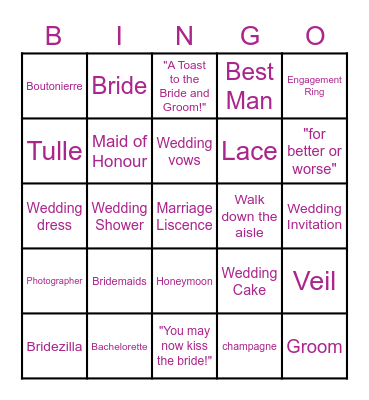 Ashley's Getting Married! Bingo Card