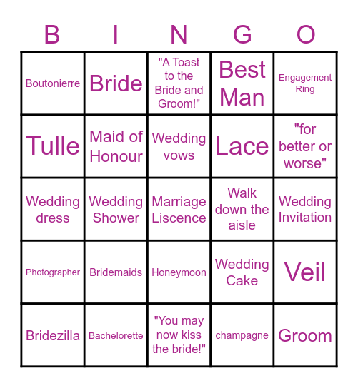 Ashley's Getting Married! Bingo Card