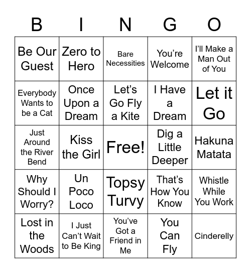 Disney Round 1 Bingo Card