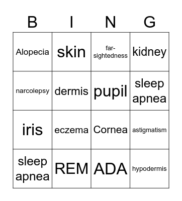 Personal Hygiene Bingo Card