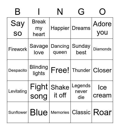Music Bingo Card