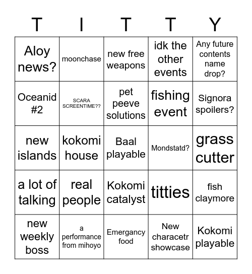 2.1 Livestream Bingo Card