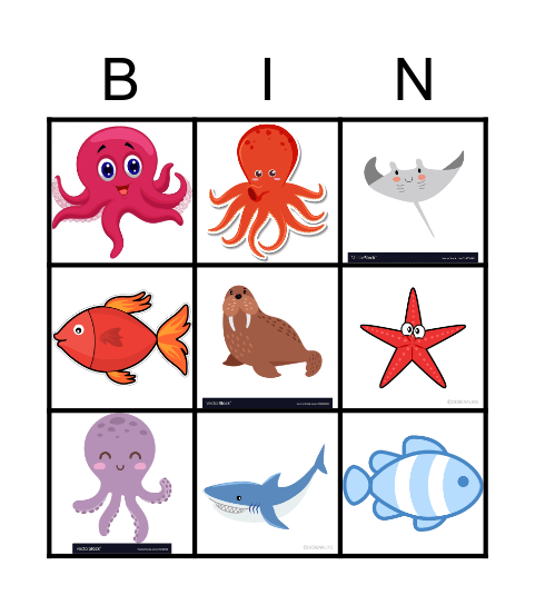 Sea Animals Bingo Card