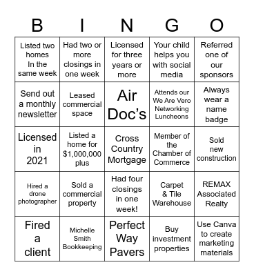 Realtors & Friends Luncheon Bingo Card