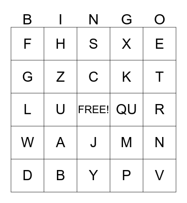 ALPHABET CARDS Bingo Card